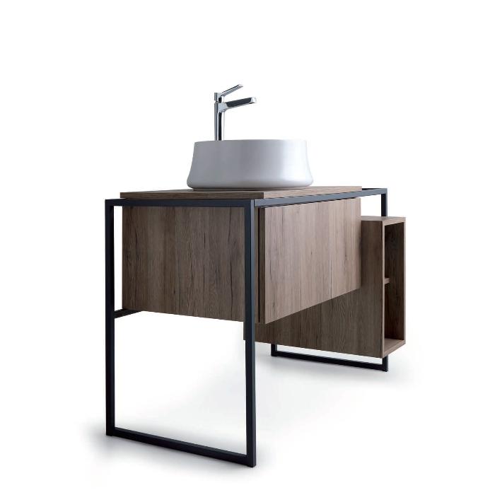 Simas Frame Металл.структура 105x57xh72 с ящиком с мех.открывания push pull и с открытым элементом. Сифон имонт.набор включены. цвет темный дуб