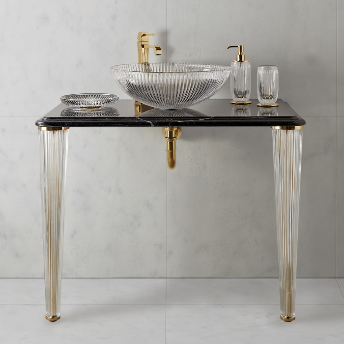 3SC Elegance Консоль 70х54хh97см с раковиной EL11, топ-мрамор bianco carrara, сифон,цвет: золото 24к. Lucido