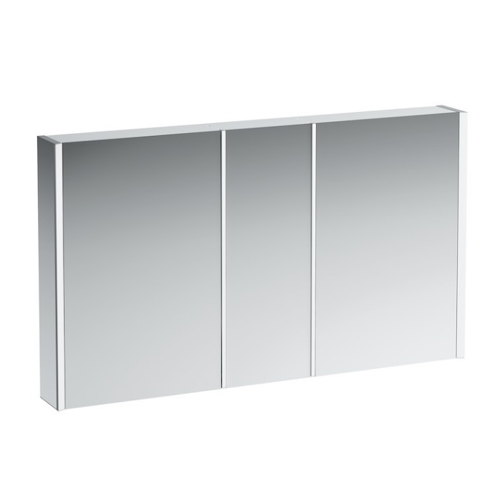 LAUFEN Frame 25 Шкаф зеркальный 1300x150x750 мм, 3 дверки с зеркалом с 2 сторон, 2 розетки, 4 эл LED подсв.,регулир яркость, без освещения внизу