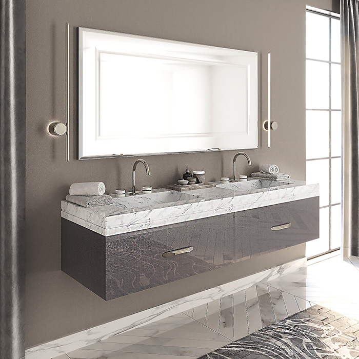 VITAGE milldue edition FOUR SEASONS Столешница мраморная 1800х560х95 мм, c 2 интегрированными раковинами, c 3 отверстиями для смесит, цвет Paonazzetto