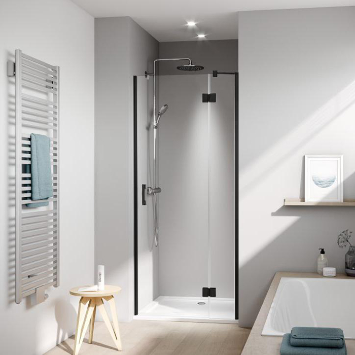 Kermi LIGA Дверь в нишу c непод.сегментом LI SFR 1000x2000, Schwarz Soft+прозрачное стекло с Kermiclean