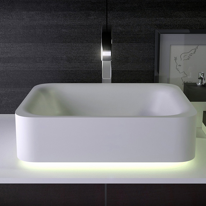 KNIEF Shine Раковина накладная 50х40х15 см без перелива, без отв под смеситель с LED подсветкой , цвет белый матовый