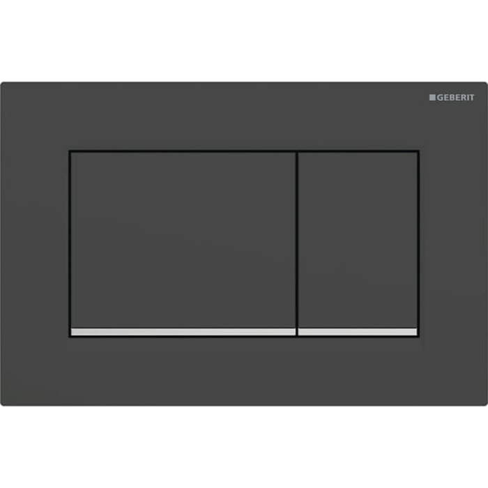 Geberit Sigma20 Клавиша для двойного смыва, квадратная: черный матовый лак, легкоочищ. покр., декор. полоски: глянцевый хром (бывшая Sigma30)