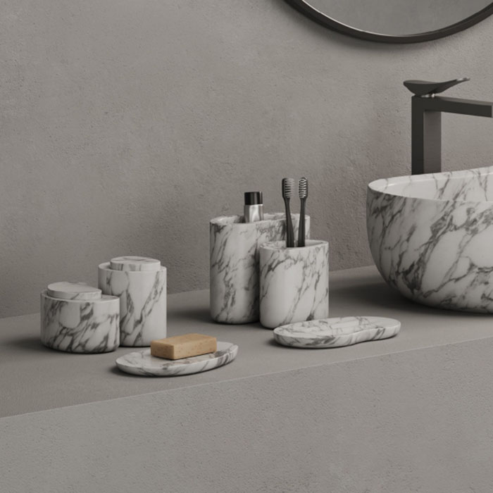 DEA DESIGN Marble Стакан из мрамора настольный h150х150х100 мм , цвет Statuario White
