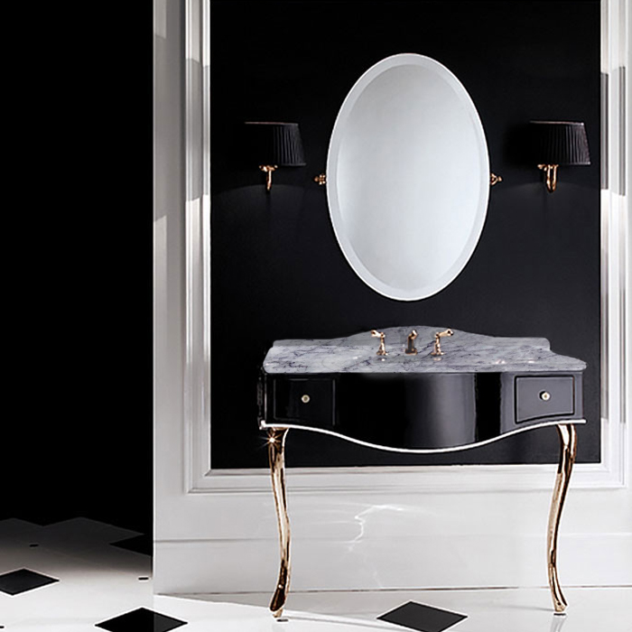 Devon Audrey Консоль (111х57,5хh89,5/99,5см) мрамор BIANCO CARRARA c 1отв; корпус цвет:черн.с кантом белым; ножки цвет: св.золото (без раков SWINDON)