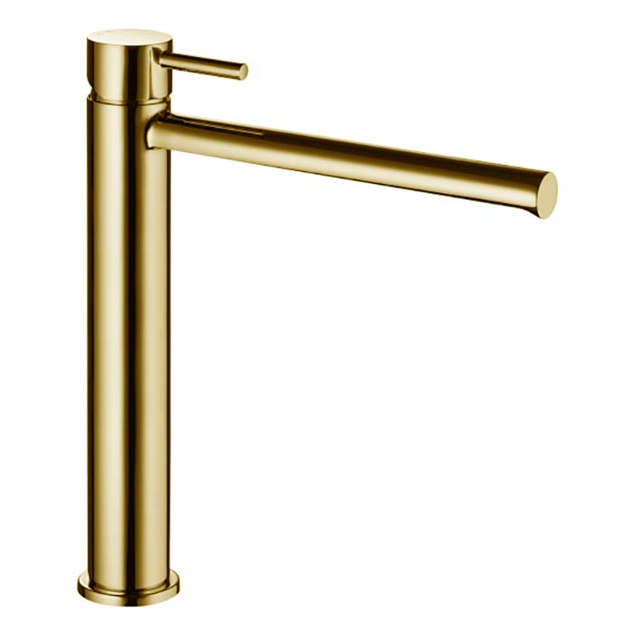 Bossini Oki Смеситель для раковины на 1 отв., высокий с донным клапаном 1”1/4, цвет: Gold PVD