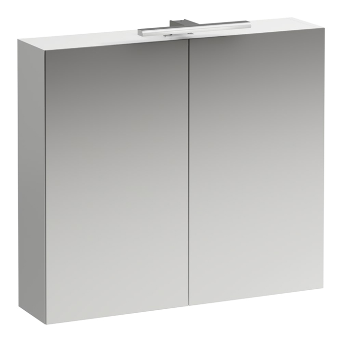 Laufen BASE Шкафчик зеркальный 800x185x700 мм, 2 дверцы, с горизонт элементом LED-подсветки, 2 стекл полки, 1 розетка, бел глянц