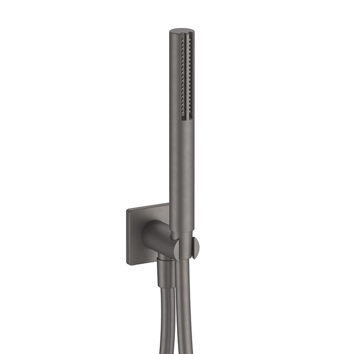 Fantini Milano Душевой набор: вывод воды 1/2”, шланг 150 см, ручная лейка SUN, держатель для лейки, цвет: Matt Gun Metal PVD