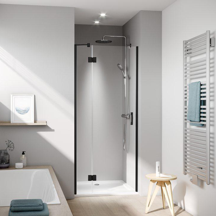 Kermi LIGA Дверь в нишу c непод.сегментом LI SFL 1000x2000, Schwarz Soft+прозрачное стекло с Kermiclean