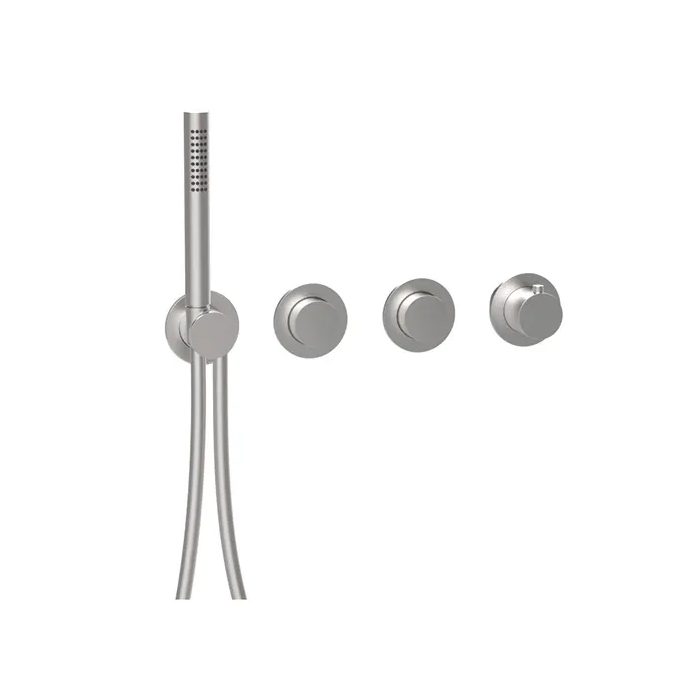 Almar Modular PUSH Внешняя часть термостатического смесителя на 2 потребителя с модулем ручного душа, цвет нержавеющая сталь брашированная AISI 316