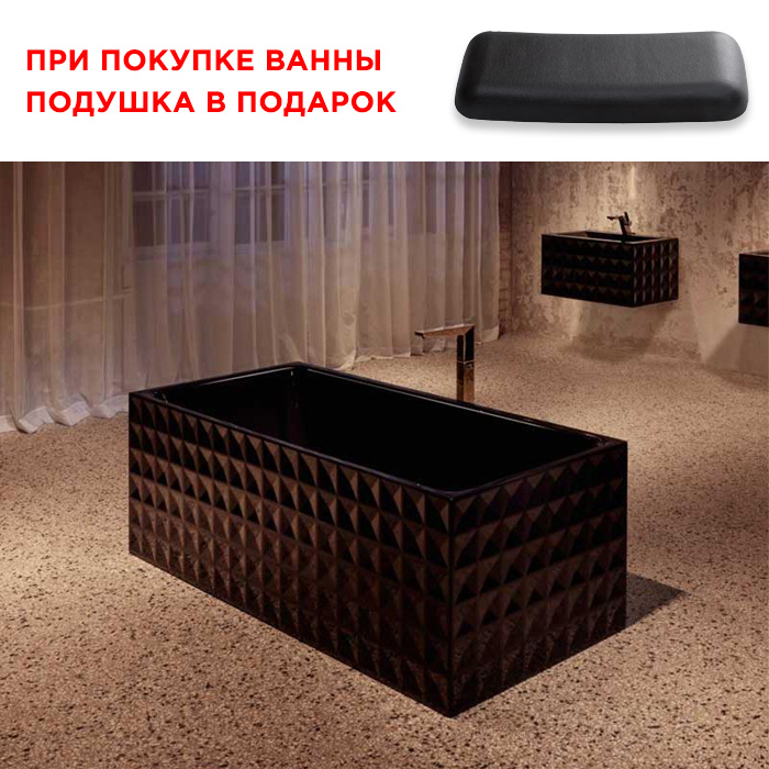 BETTE Loft Ornament Ванна отдельностоящая с шумоизоляцией 181х81х42 cм , цвет черный глянец 056 (для удлиненного слив-перелива)