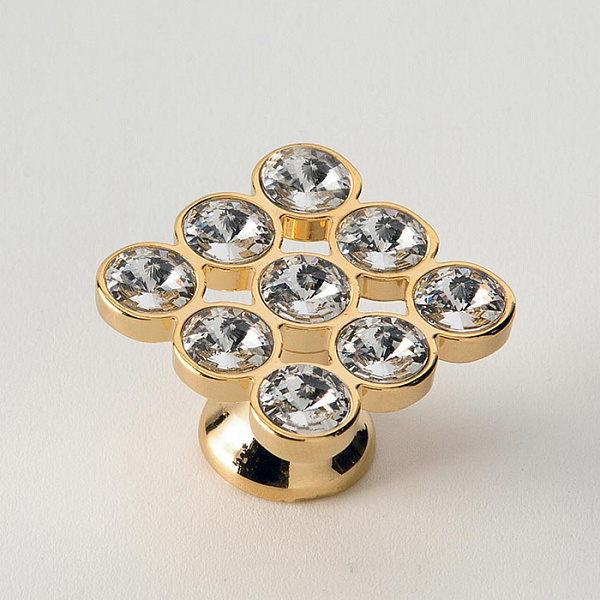 EBAN Strass Swarovski*9, ручка-кнопка для мебели, цвет: золото+Swarovski (9стразиков)