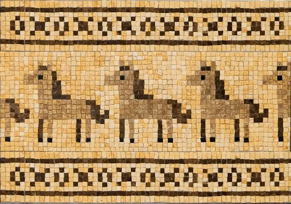 Матричное панно Матричный Бордюр из натурального камня Marble Mosaic Art&Natura Лошадки