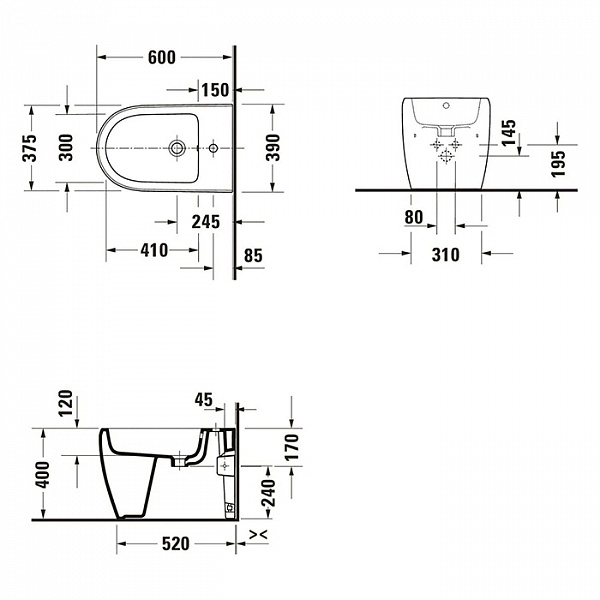 Duravit Qatego Биде напольное 390х600х400 мм, с 1 отв под смеситель, Weiß Hochglanz, цвет белый